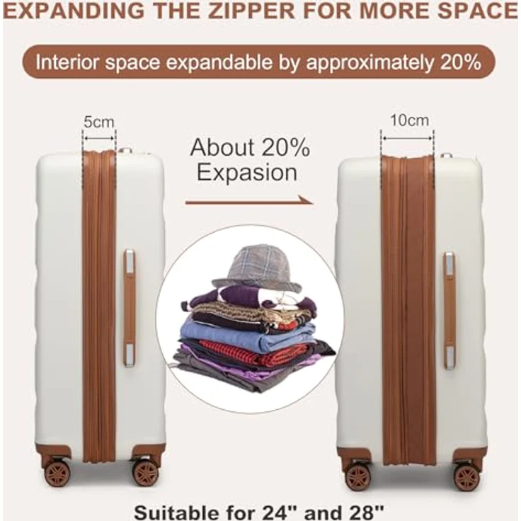 KONO Koffer Trolley Handgepäck Kabinenkoffer, leichte Hartschale mit TSA-Schloss, 360° Doppelspinnrädern, Cremeweiß, 55x35x22cm – Bild 5