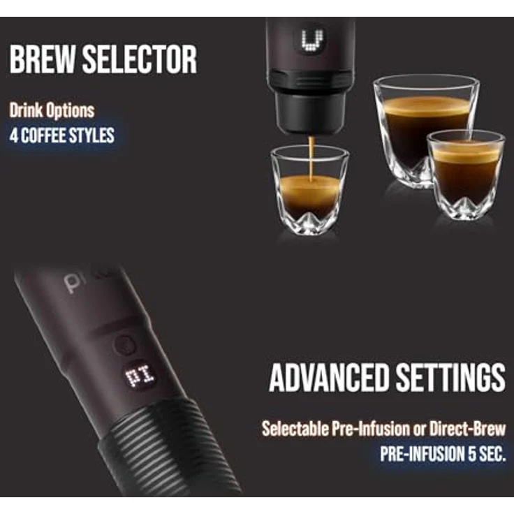 WACACO Pixapresso, Tragbare Kaffeemaschine mit 20 Bar Druck, 4 Kaffeesorten, 3 * 3000mAh Akku, Touchscreen und Schnelles Aufheizen – Bild 4