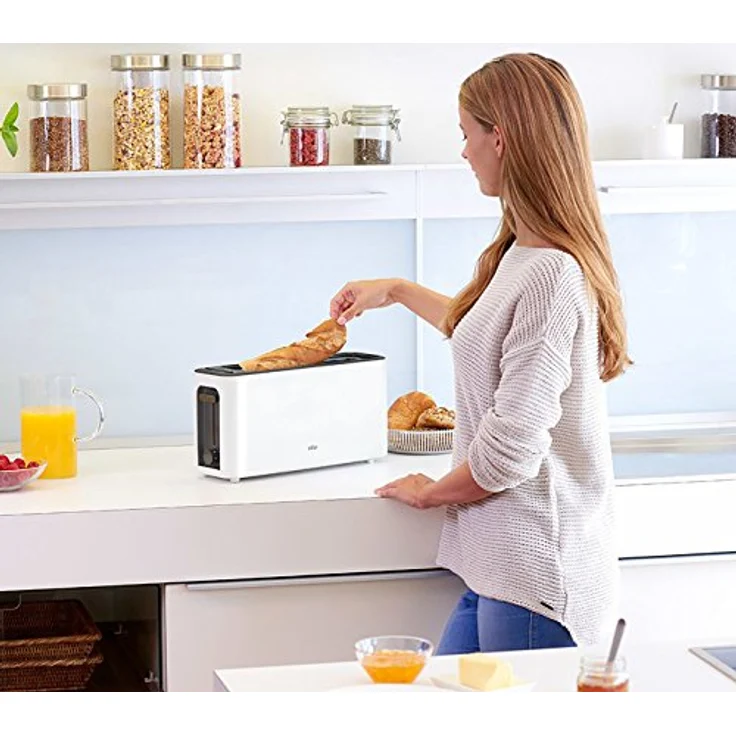 Braun HT 3110 WH Toaster | Langschlitz | Extrabreite Toastkammer | Herausnehmbare Krümelschublade | Aufwärm- und Auftaufunktion | 7 Röstgrade | Separater Brötchenaufsatz | Weiß – Bild 4