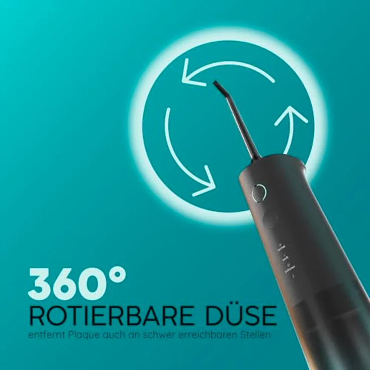 happybrush Eco Flow Munddusche Set, Kabelloser Water Flosser mit 3 Wochen Power Akku, 360° rotierbaren Düsen, effektive Zahnzwischenraumreinigung, Black/Mint – Bild 2
