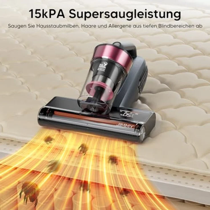 Jimmy BX8 Milbensauger für Matratzen, UV-Licht & 65℃ Heißluft, Staubsensor, Negativ-Ionen-Luftreinigung, LED-Bildschirm, 15 kPa Saugkraft, für Bett, Sofas und Teppiche – Bild 3