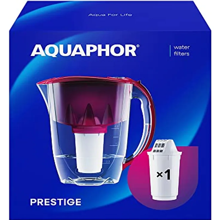 Aquaphor Prestige Cherry inkl. 1 A5 Filterkartusche-Komfort-Wasserfilter zur Reduzierung von Kalk, Chlor & weiteren Stoffen, Kunststoff, 2,8 l B202, 25.5