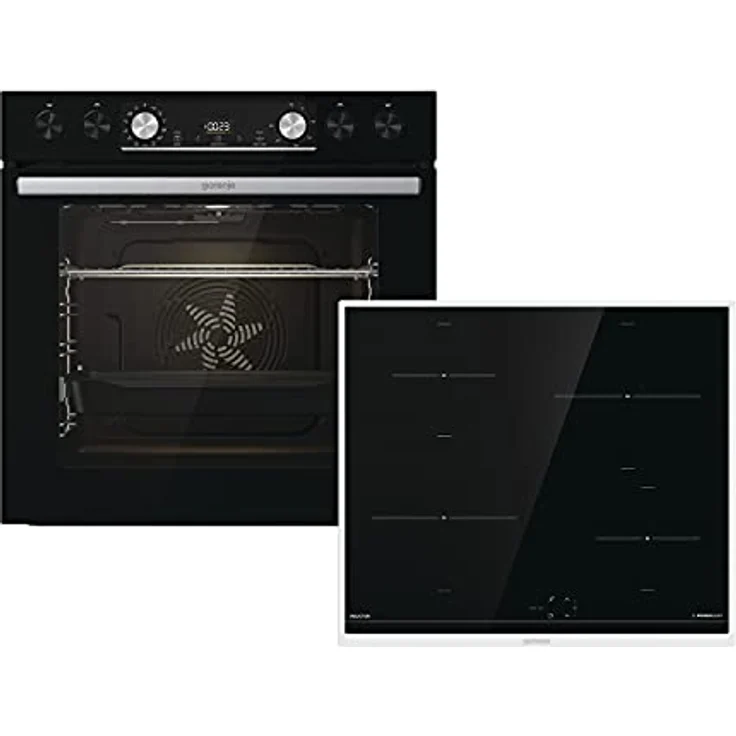 Gorenje OptiBake Black Set 5 Herd-Set mit Induktionskochfeld, 77L, AquaClean, ExtraSteam, AirFry, PizzaMode 300°C, PerfectGrill, Teleskopauszüge, schwarz – Bild 2