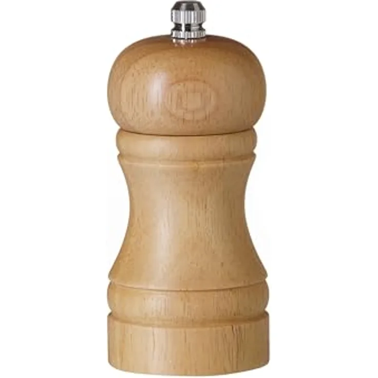 HENDI Pfeffermühle, Pfefferstreuer mit einstellbarem Edelstahl-Mahlwerk, ergonomischer Form, Holz hell, 50x(H)113mm