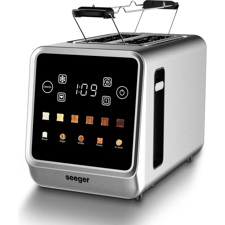 Seeger Digital Toaster, Edelstahl mit Smart Touchscreen, 2 Scheiben, 5 Brotprogramme, Memory-Funktion, 6 Bräunungsstufen