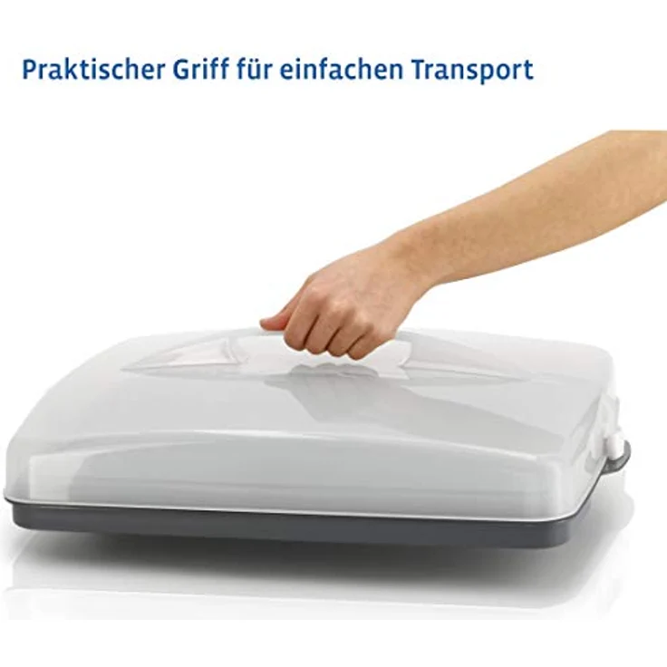 Xavax Kuchen Transportbox rechteckig (Kuchenbox für Blechkuchen, Kuchencontainer mit Deckel und Tragegriff, spülmaschinengeeigneter Kuchenbehälter), Anthrazit / Transparent – Bild 3