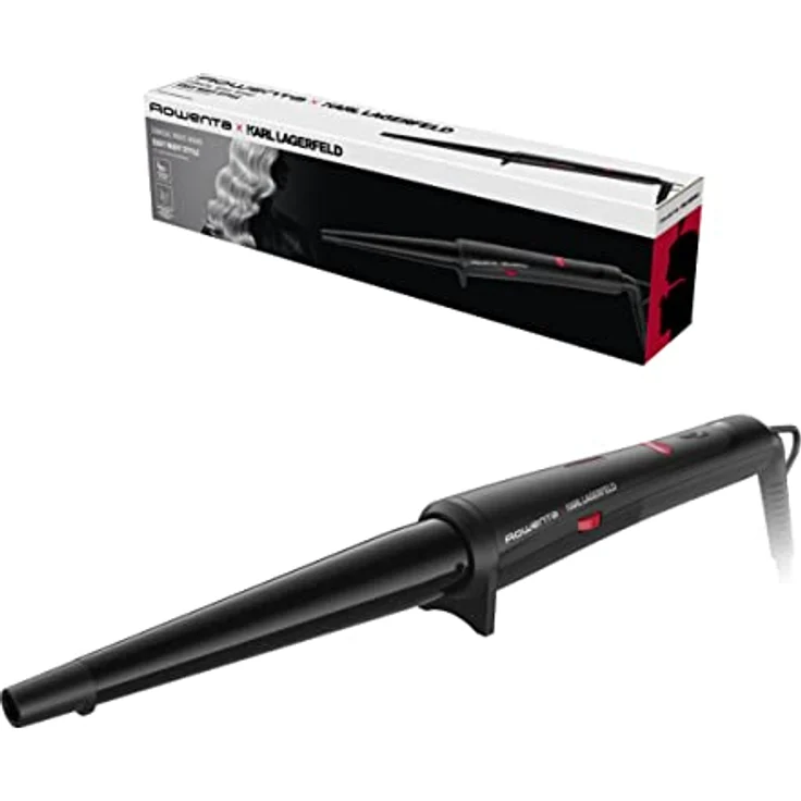 Rowenta x Karl Lagerfeld CF324L Professioneller Lockenstab für Locken und Wellen, konische Form, Keratin & Glow Beschichtung, Temperaturregelung bis 200°, Schutzhandschuh – Bild 1