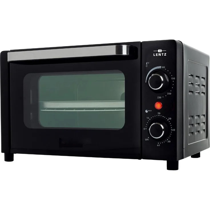 Lentz Minibackofen Mini-Backofen schwarzer Pizza-Ofen Pizzaofen, 12 Liter Fassungsvermögen, Doppelglastür, 60 Min Timer