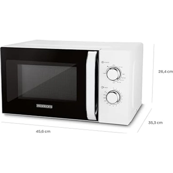 HEINRICHS Mikrowelle HMW 8846, 20L Volumen, 9 Leistungsstufen, inkl. 35min. Timer, Defrost Funktion, Innenraumbeleuchtung, 360°Drehteller, mit Grillfunktion, 800W Leistung, weiß – Bild 2