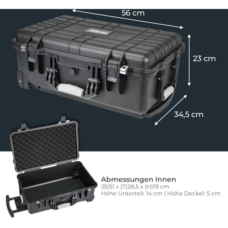 HMF Hartschalen-Trolley Outdoor-Trolley, Fotokoffer mit Rasterschaumstoff, 56 x 34,5 x 23 cm, schwarz – Bild 6