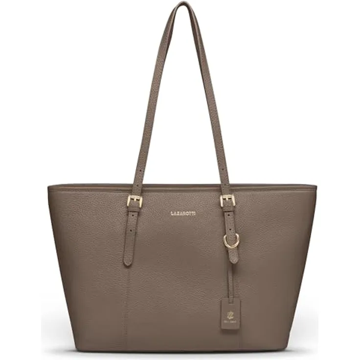 Lazarotti Bologna Leather Shopper Tasche, 100% Leder, grau, 35 cm x 13.5 cm x 28 cm