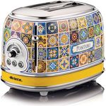Ariete Toaster 155 Positano, Mediterranes Design, 2 Breite Schlitze, 6 Bräunungsstufen mit Automatischem Auswurf, Krümelfach, Toast-, Aufwärm- und Auftaufunktion, 810W, Blau