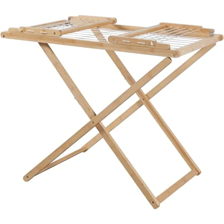 en.casa Wäscheständer, »Fakala« 154 x 59 x 82 cm Bambus, platzsparend zusammenklappbar, natur/weiß – Bild 6
