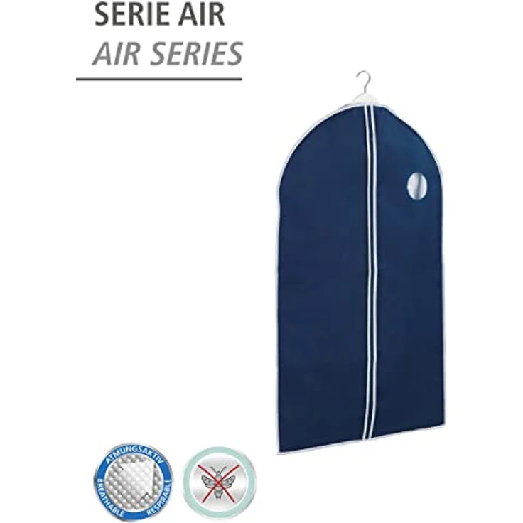 WENKO Kleidersack Air, 60x100 cm, Navy, mit Sichtfenster und Reißverschluss, atmungsaktiv, schützt vor Motten, Staub & Schmutz – Bild 2