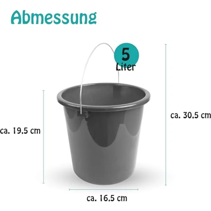 ProHome Putzeimer Kunststoff-Eimer 5 Liter, stapelbar, BPA-frei, mit Metallbügel, in Blau und Anthrazit, Made in EU – Bild 6