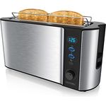 Arendo Frukost 2-Scheiben-Edelstahl Langschlitz-Toaster - Defrost Funktion - Wärmeisolierendes Doppelwandgehäuse - mit Brötchenaufsatz - Silber Edelstahl