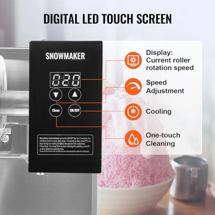 VEVOR Kommerzielle Schneeflocken-Eismaschine Schneeeisbereiter, 175 kg / 24 Std.  -  Eisrasierer elektrischer Schneekegel-Maker mit Flüssigkeitskühlsystem & Touch-Screen, Edelstahl – Bild 4