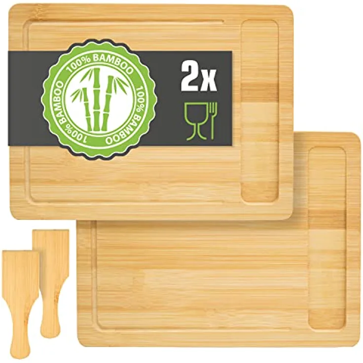 DuneDesign 2 Personen Raclette Teller Set mit Spachtel - 30x22 Raclette Brettchen Holz Spatel - Raclette Pfännchen Untersetzer Holz Zubehör für Raclette Holzbrettchen Untersetzer Raclette Pfännchen