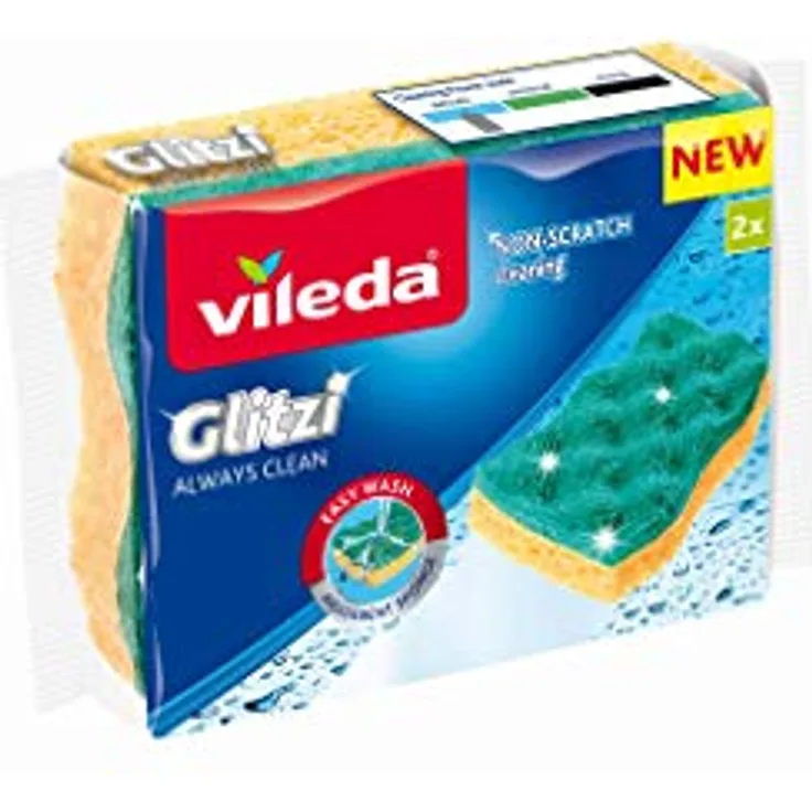 Vileda Glitzi Always Clean 2 Schleifschwämme, Gelb/Grün