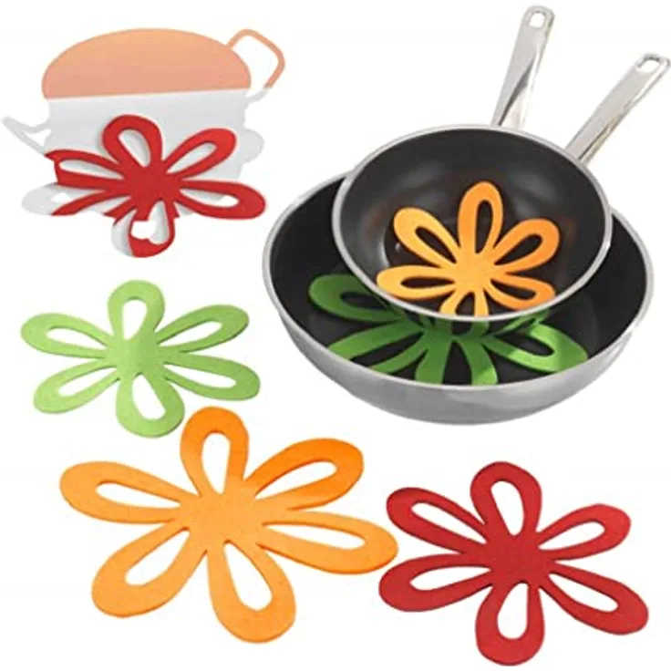 Maximex Kratzschutzeinlage Filz 6er Set, optimaler Schutz für Pfannen und Backformen, Ø 18 cm und 22 cm, bunte Blumen design