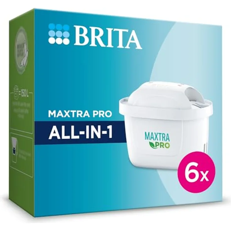 BRITA MAXTRA PRO ALL-IN-1 Ersatzfilter 6er, Wasserfilter reduziert Chlor, Kalk und Schwermetalle, speichert Mineralien, mit Brita Versicherung