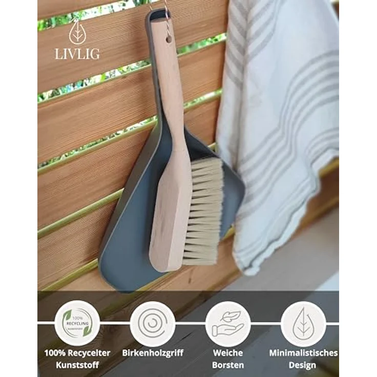 LIVLIG Kehrgarnitur, Set aus Holzbesen und Kehrschaufel aus 100% recyceltem Kunststoff, für Innen- und Außenbereich, Made in Europa – Bild 2
