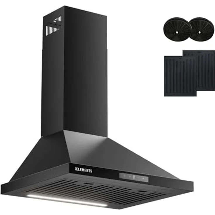 KB ELEMENTS Dunstabzugshaube Unterbau 60 cm, Touch- und Gestensteuerung, 650 m³/h, Doppelter Motor, Abluft/Umluft, mit Glasfront und LED-Beleuchtung – Bild 1