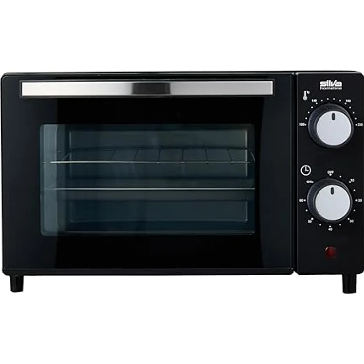 SILVA Schneider MB 1000, Minibackofen, 10 L, schwarz, 650 Watt, Temperaturregelung 100-230 °C, Timer mit Endsignal, Quarzheizelemente, Doppelglastür, Inklusive Backblech, Grillrost & Griff – Bild 1