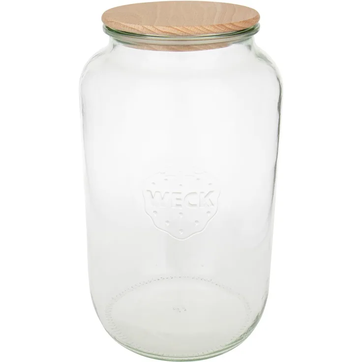 Weck Rundrandglas 3000ml, Einmachglas mit Holzdeckel 100mm und Silikondichtring