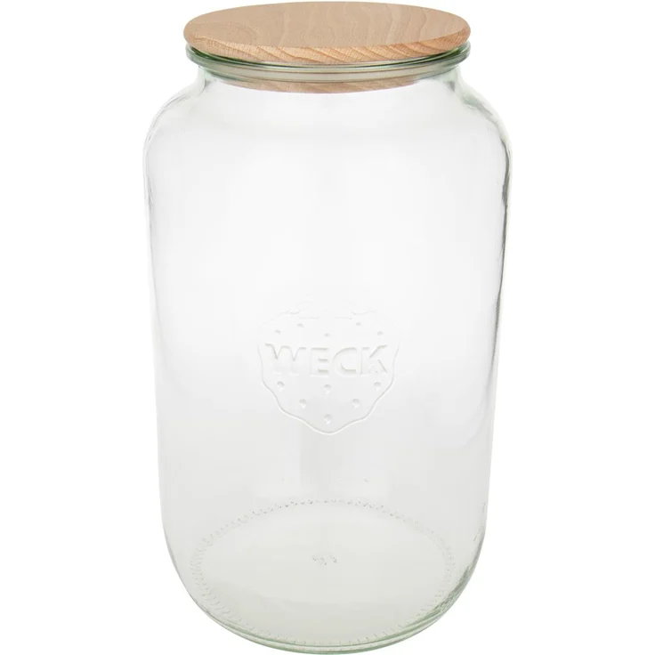 Weck Rundrandglas 3000ml, Einmachglas mit Holzdeckel 100mm und Silikondichtring – Bild 1