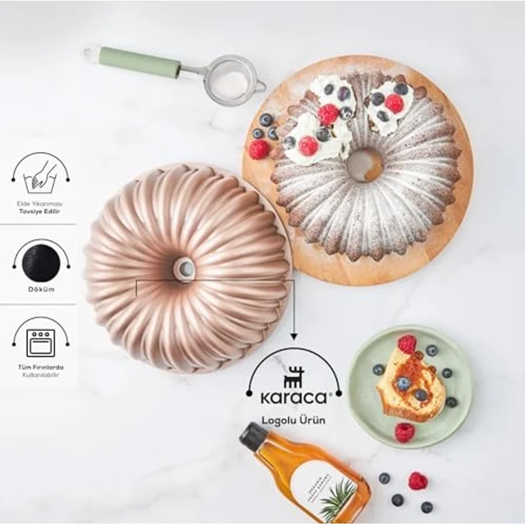 KARACA Karaca Cake Pro Sliced Rosegold, Aluminiumguss Kuchenform 25,5 cm, Rund, Antihaftbeschichtet, Handwäsche – Bild 2