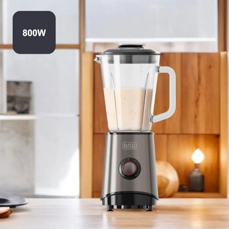 Black+Decker Standmixer BEM800 | 800W Motor, 1,5L Glasbehälter, 4 Edelstahlklingen, Pulsfunktion, mehrere Geschwindigkeiten, Eiszerkleinerung, einfach zu reinigen – Bild 2