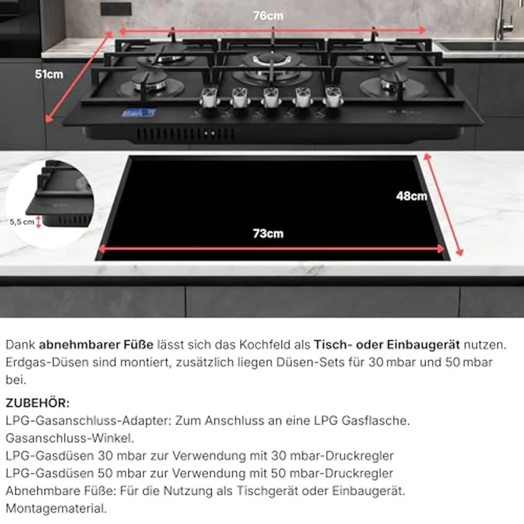 KB Elements Induktions-Kochfeld ELK105, 5 Zonen, Warmhaltefunktion, Flexzone, Timer, Kindersicherung, schwarzes Mikrokristall-Keramikglas, 9400 Watt – Bild 7