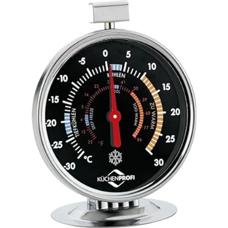 KÜCHENPROFI Gefrier-/Kühlschrank-Thermometer, Edelstahl, schwarz, -30 °C bis +30 °C, auch zum Hängen geeignet – Bild 1