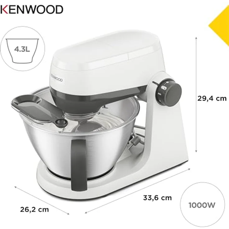 Kenwood Multi Tasker KHC30.000WH, Küchenmaschine mit 1000W Motor, 4,3l Rührschüssel, 7 Geschwindigkeiten, 44% leiser, Weiß – Bild 5