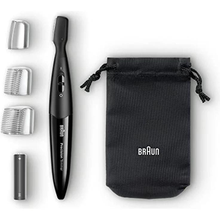 Braun Precision Trimmer PT1000 Präzisionstrimmer mit 2 Trimmeraufsätzen und Aufbewahrungstasche, batteriebetrieben, schwarz – Bild 6