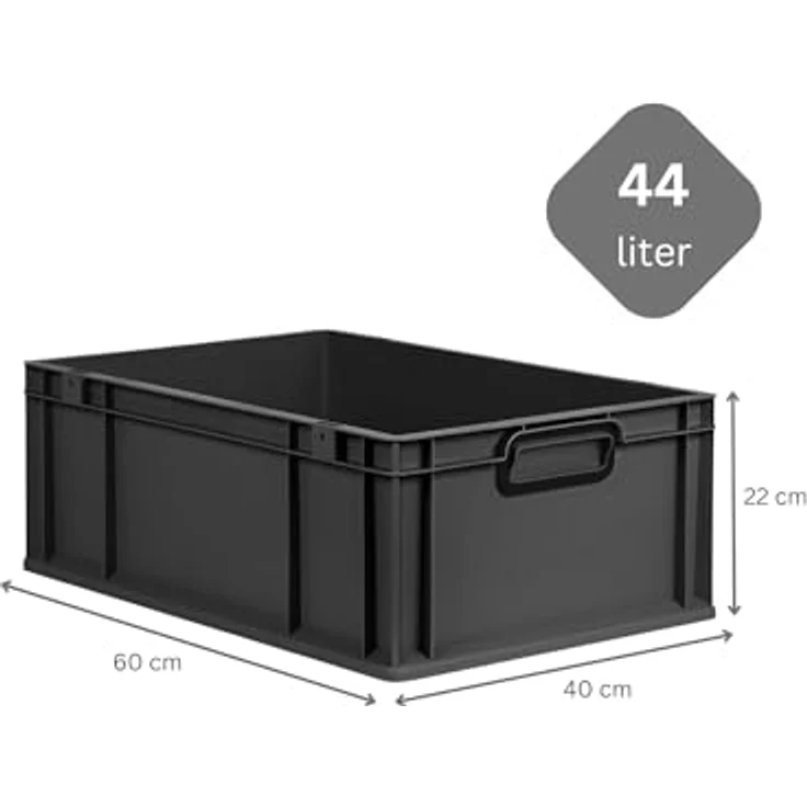 PROREGAL Eurobox NextGen Color SparSet, 10x Transportbox mit Auflagedeckel, Schiebeschnappverschlüssen, 44L, Schwarz, HxBxT 22x40x60cm – Bild 3