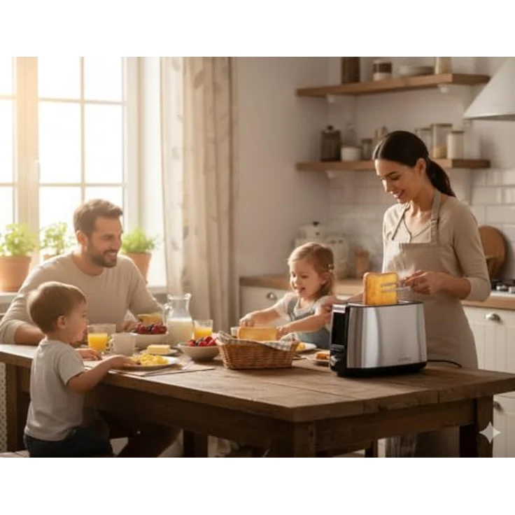 alpina Toaster 750 Watt, 2 Scheiben mit Edelstahlgehäuse und 7 einstellbaren Bräunungsstufen, inklusive Krümelschublade – Bild 3