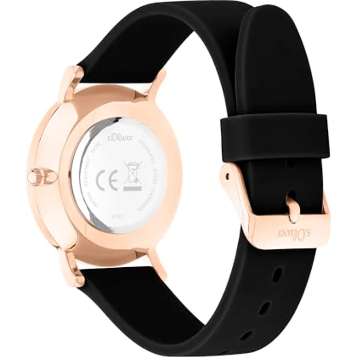 s.Oliver Damen Analog Quarz Armbanduhr SO-4183-PQ, 36 mm Metallgehäuse, schwarzes Silikonarmband, kratzunempfindliches Mineralglas, wasserdicht bis 3 ATM – Bild 3