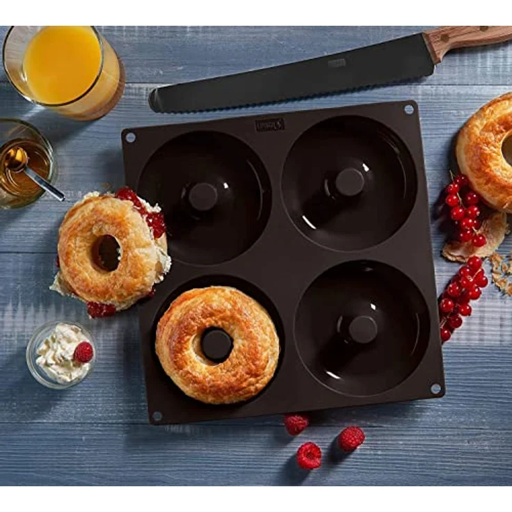 Lurch 85088 FlexiForm Bagels 4fach - Silikonbackform für 4 Bagels (11,8 cm) aus 100% BPA-freiem PlatinSilikon, Braun – Bild 4