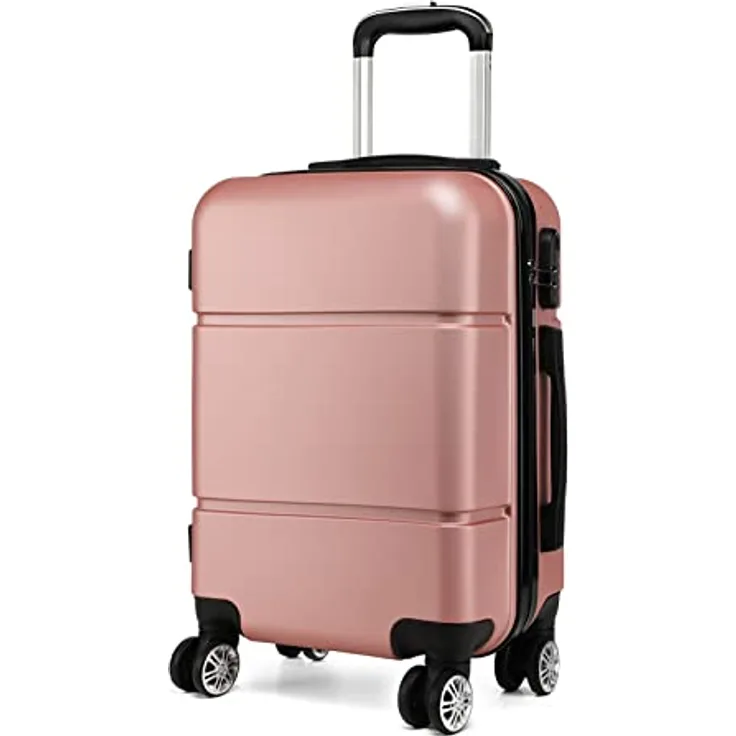 KONO Reisekoffer Trolley 55x38x22cm, Hartschale Handgepäck mit Rollen, 33 Liter, leicht, ABS, Rosa Gold