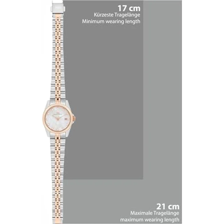 Rhodenwald & Söhne Damen Uhr 10010479, analog Quarzwerk mit Edelstahlarmband Silber/Roségold, Datumsanzeige, wasserdicht bis 5 ATM – Bild 2