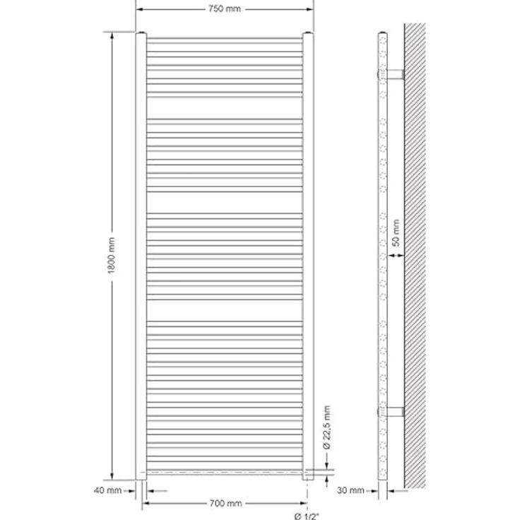 LuxeBath Badheizkörper Sahara 750x1800mm, anthrazit, elektrischer Heizstab mit Thermostat und Timer-Funktion – Bild 2