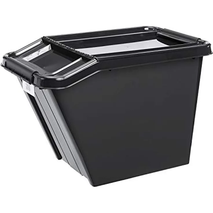 Plast Team ProBox Recycle Aufbewahrungsbox schwarz, mit Deckel und QR-Code, 58L, stapelbar, aus 100% Regranulat