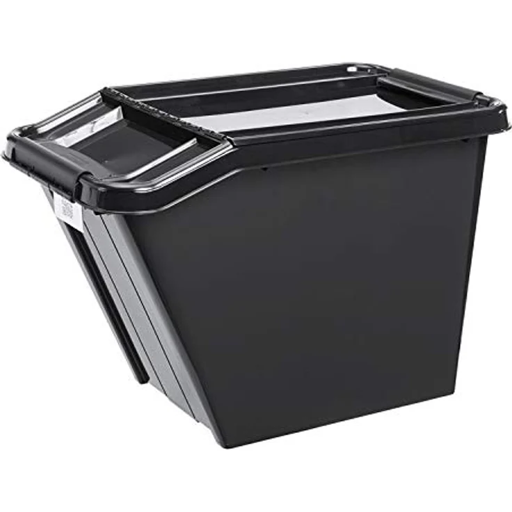 Plast Team ProBox Recycle Aufbewahrungsbox schwarz, mit Deckel und QR-Code, 58L, stapelbar, aus 100% Regranulat – Bild 1