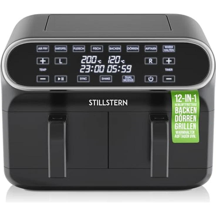 Stillstern Heißluftfritteuse Dual Zone 8L [2x 4L] mit Gleiches-Ende & Shake Funktion, 120 Rezepte [DEUTSCH], 8 Programme, Dörren, Auftauen&Warmhalten, 1700W Heissluftfritteuse Air Fryer XXL ohne Öl – Bild 1