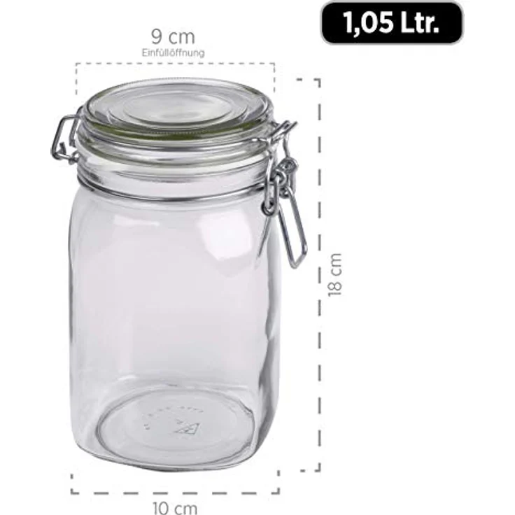 Mäser 925340 Gothika, Einmachgläser 1 l, 6er Set, made in Germany, Vorratsgläser mit Deckel und Drahtbügel zum luftdichten Aufbewahren, Einkochen und Einlegen, Glas, transparent – Bild 3