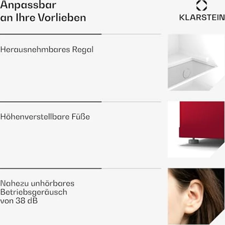 Klarstein Irene Retro Mini-Gefrierschrank, 31L, Flexibler Temperaturbereich -24 °C bis 10 °C, Energieeffizienz C, Leise 38 dB, Kompaktes Design, Rot – Bild 5
