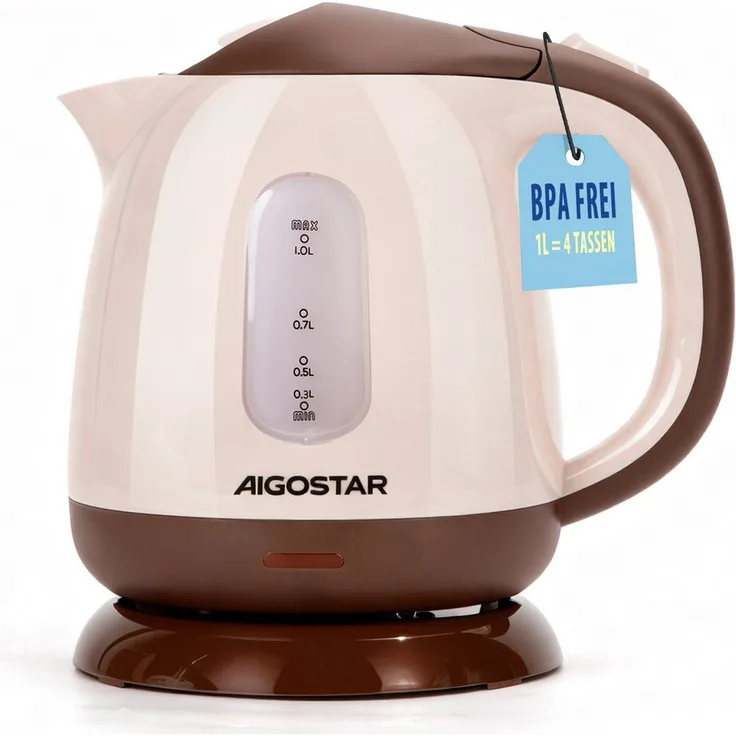 Aigostar Mini Wasserkocher 1L, kompakter Reisewasserkocher mit abnehmbarem Filter, 1100 W, BPA-frei, niedriger Stromverbrauch