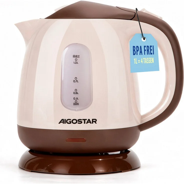 Aigostar Mini Wasserkocher 1L, kompakter Reisewasserkocher mit abnehmbarem Filter, 1100 W, BPA-frei, niedriger Stromverbrauch